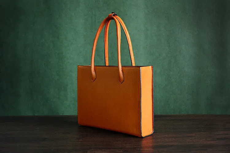 100% Handmade Italian Vegetable Tanned Leather Tote Bag, Shoulder Bag, Lady Shopper Bag D010