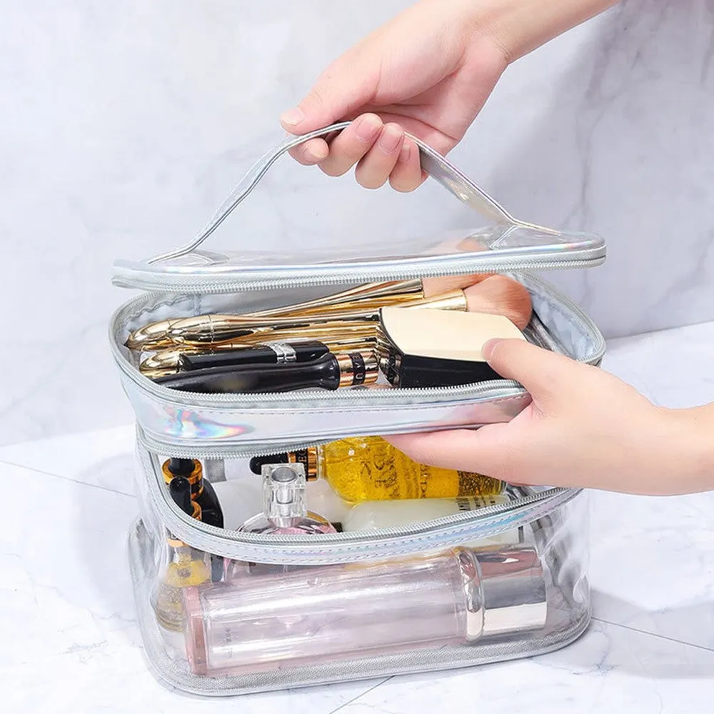 (14x22x13cm) Cosmetic Make Up Bag Necessaire Organizer Bag - Transparent / Black