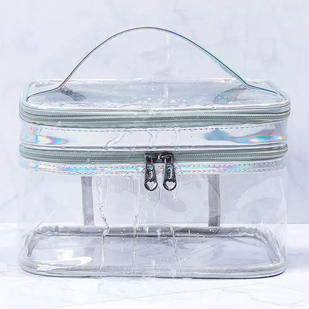 (14x22x13cm) Cosmetic Make Up Bag Necessaire Organizer Bag - Transparent / Black