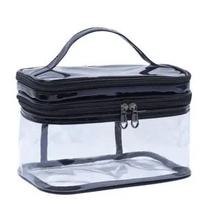(14x22x13cm) Cosmetic Make Up Bag Necessaire Organizer Bag - Transparent / Black