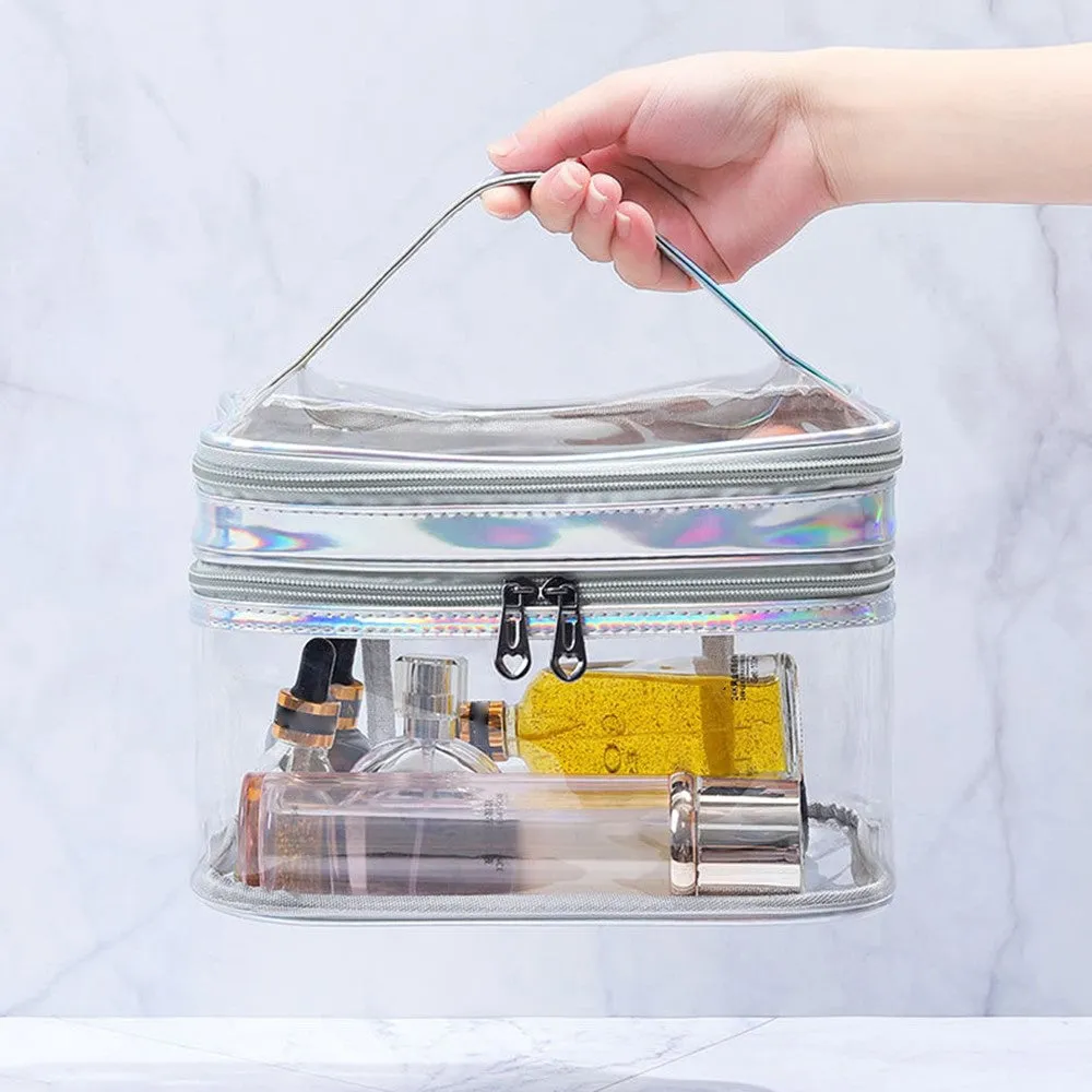 (14x22x13cm) Cosmetic Make Up Bag Necessaire Organizer Bag - Transparent / Black