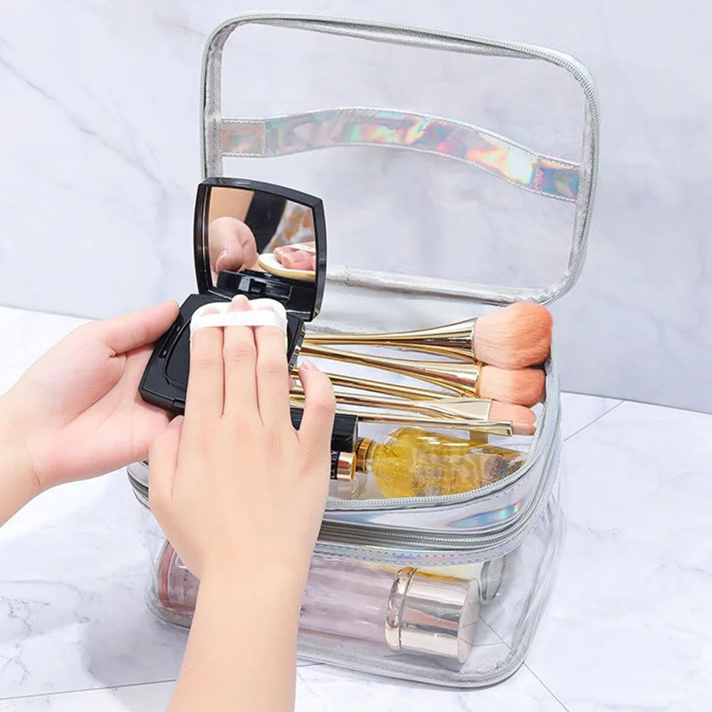 (14x22x13cm) Cosmetic Make Up Bag Necessaire Organizer Bag - Transparent / Black