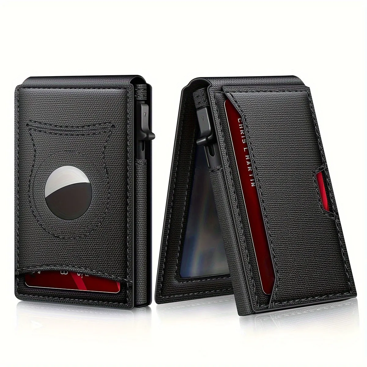 1pc Premium Mens RFID Blocking Anti-theft Card Holder - Secure Business Card Wallet with Sleek Carbon Fiber Design and Convenient Side Push Mechanism
