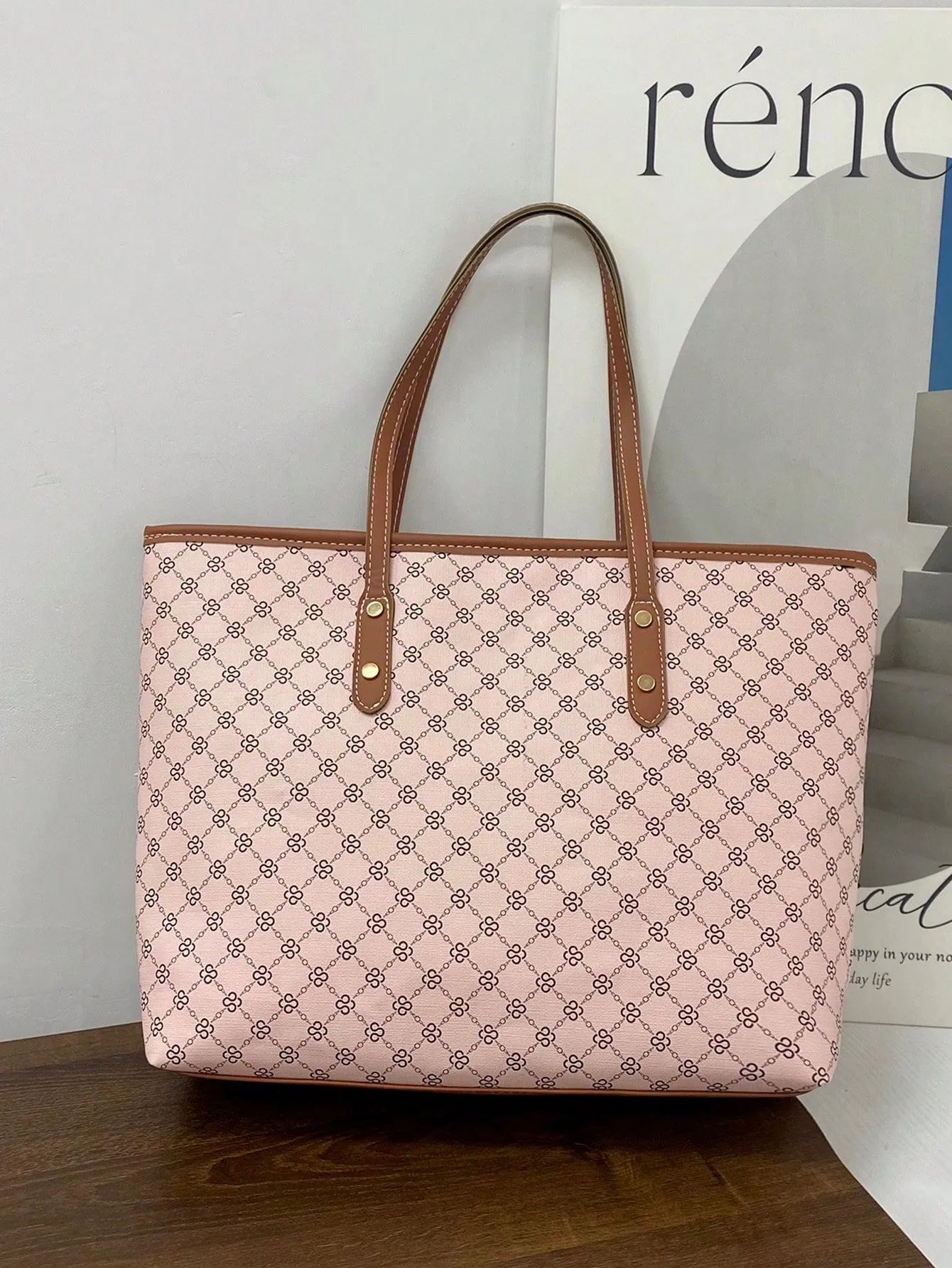 1pc Simple Black Nylon Butterfly Print Rivet Decor Large Capacity Tote Shoulder Handbag For Women