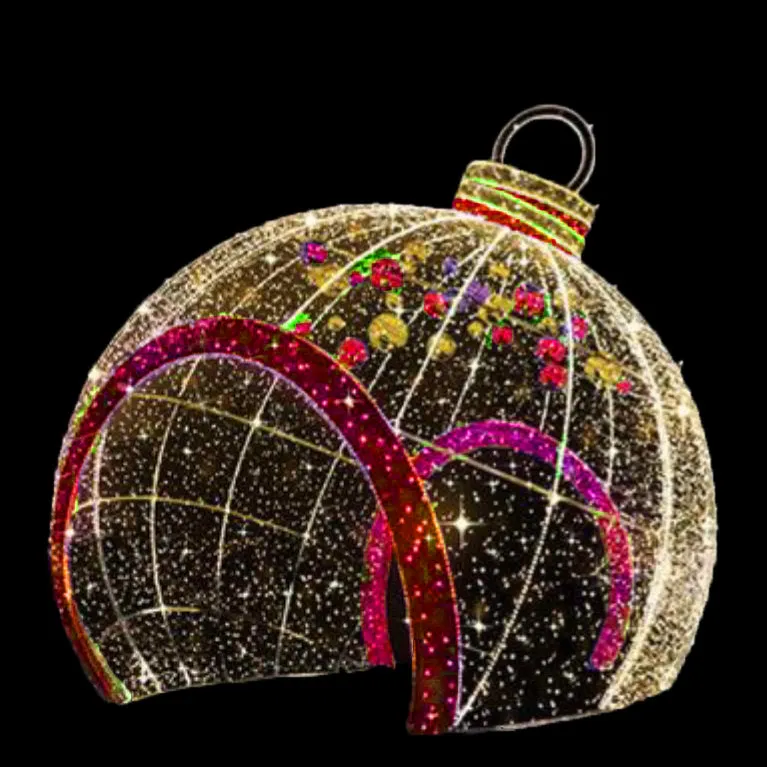 3D 16FT WALK THROUGH ORNAMENT WITH RED TRIM & HANGING ORNAMENTS