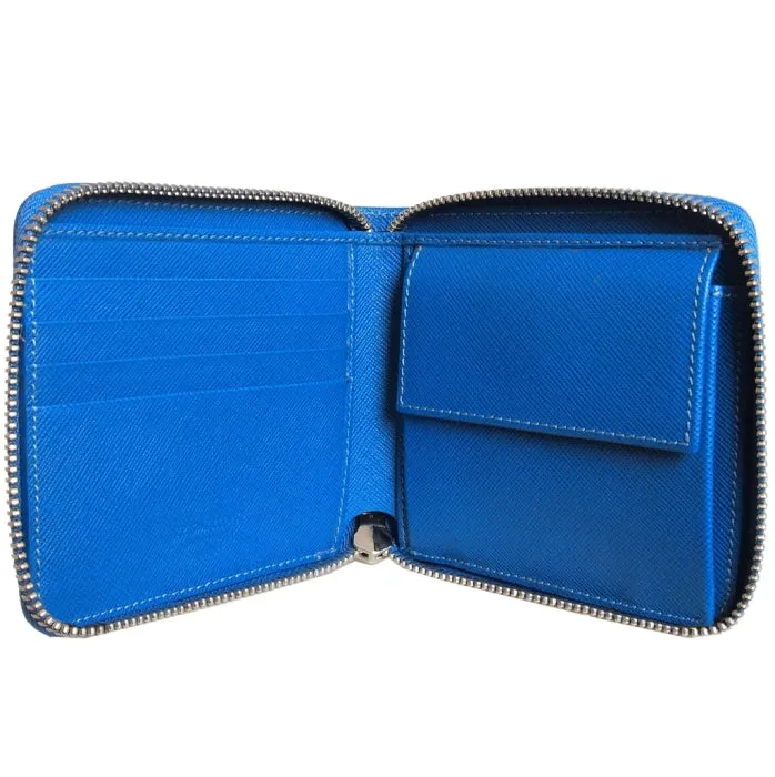 4 Credit Card Zip Saffiano Leather Wallet Sky Blue