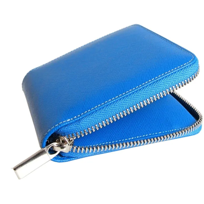 4 Credit Card Zip Saffiano Leather Wallet Sky Blue