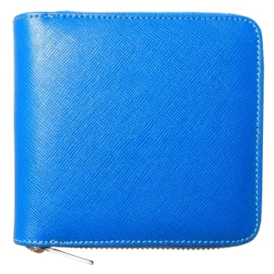4 Credit Card Zip Saffiano Leather Wallet Sky Blue