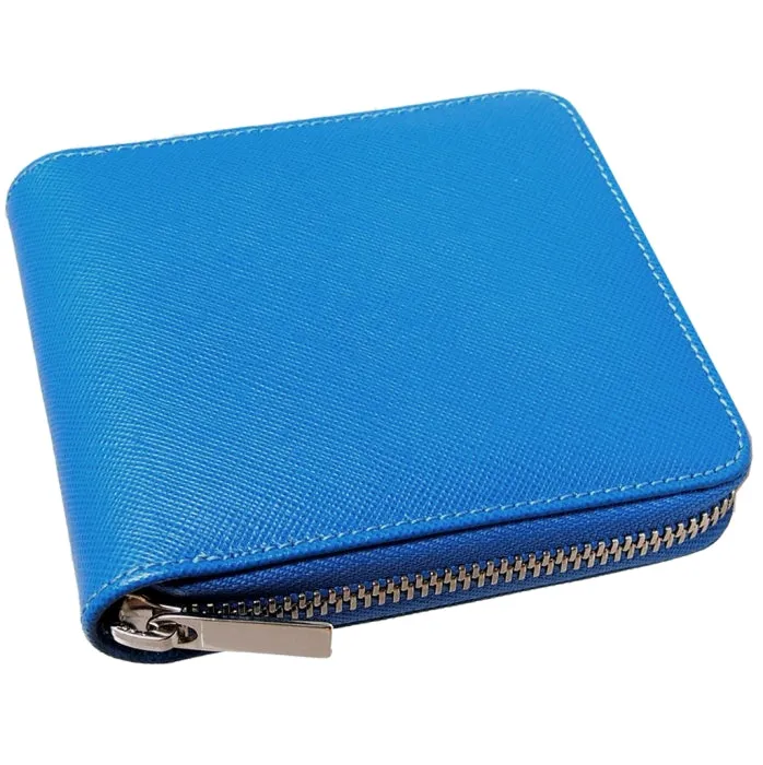 4 Credit Card Zip Saffiano Leather Wallet Sky Blue
