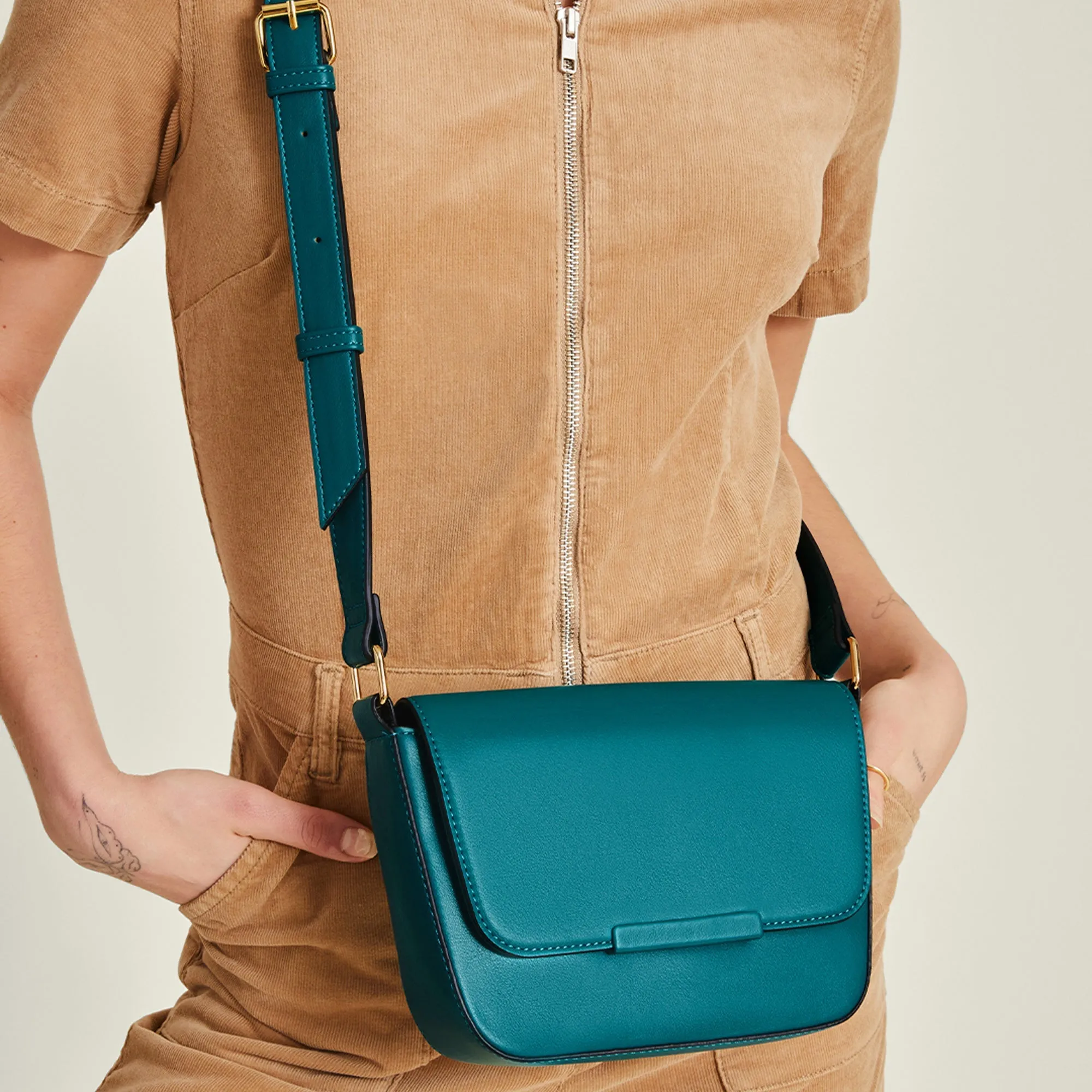 Accessorize London Women's Teal Clean Bar Sling Bag