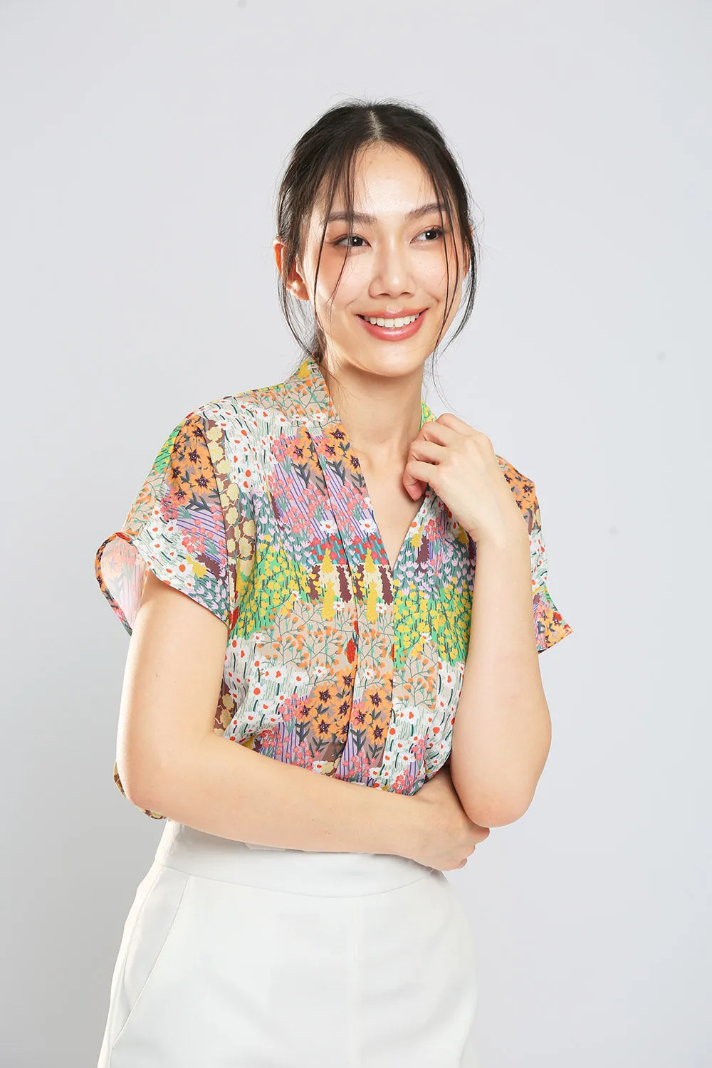Addie Kimono Neckline Top in Japan Floral Print