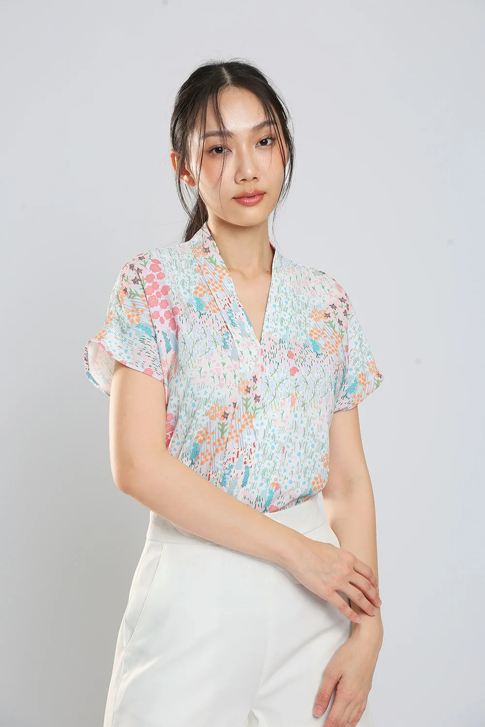 Addie Kimono Neckline Top in Japan Pink Floral