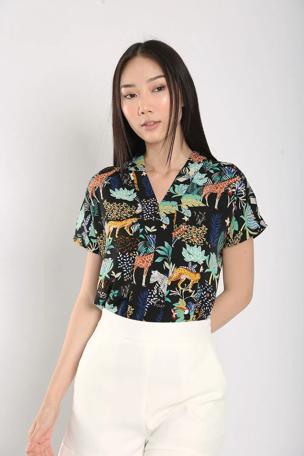 Addie Kimono Neckline Top in Safari Prints