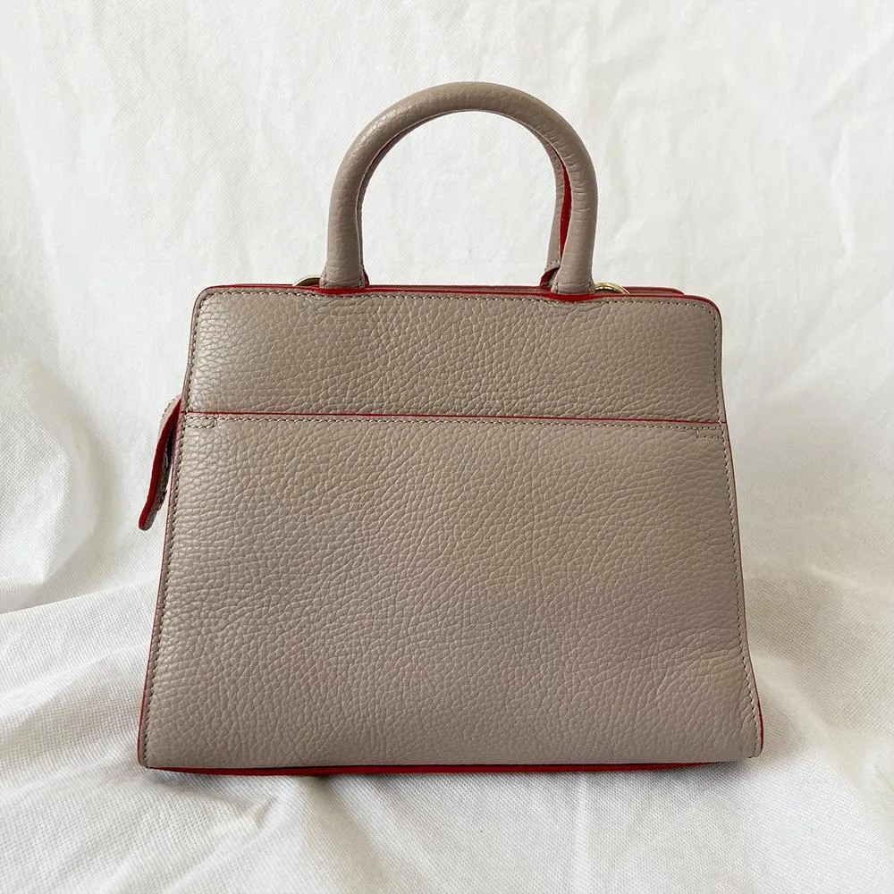 Aigner Cybill dusty beige tote bag red trim with studded strap