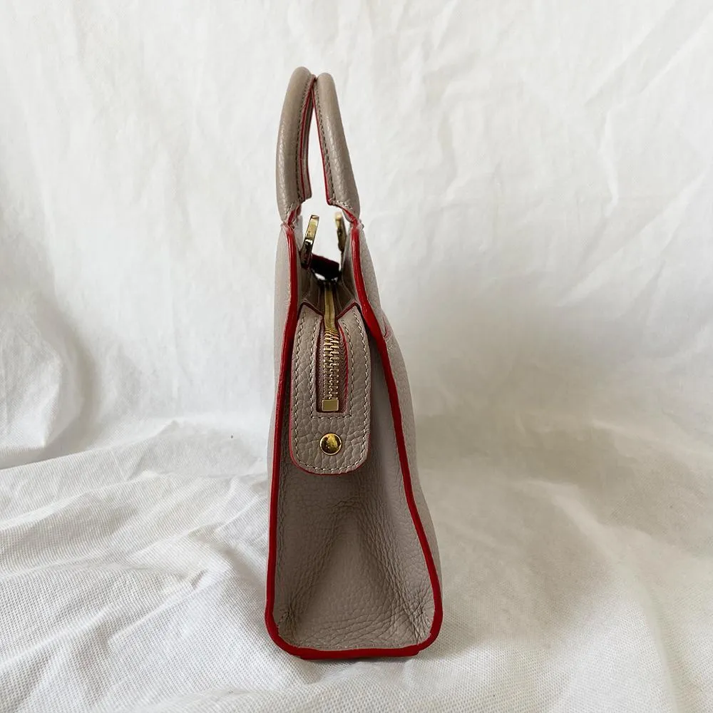 Aigner Cybill dusty beige tote bag red trim with studded strap