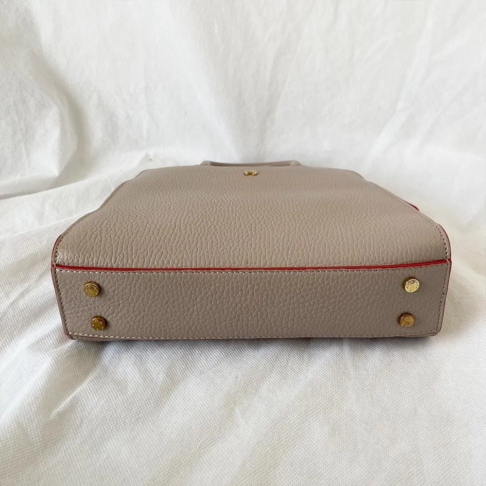 Aigner Cybill dusty beige tote bag red trim with studded strap
