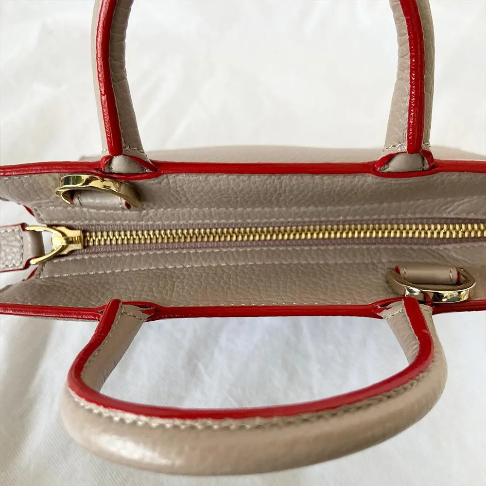 Aigner Cybill dusty beige tote bag red trim with studded strap
