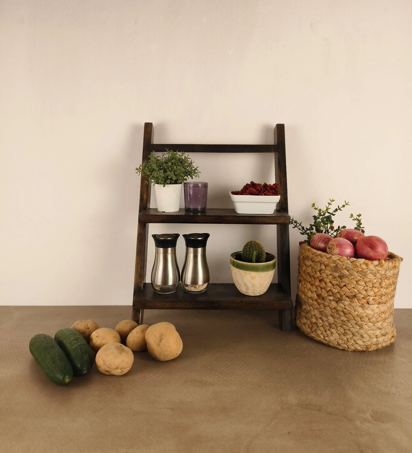 Amelia Wooden Shelf 2 Step Ladder | Ladder for Home Decor or Plant Stand