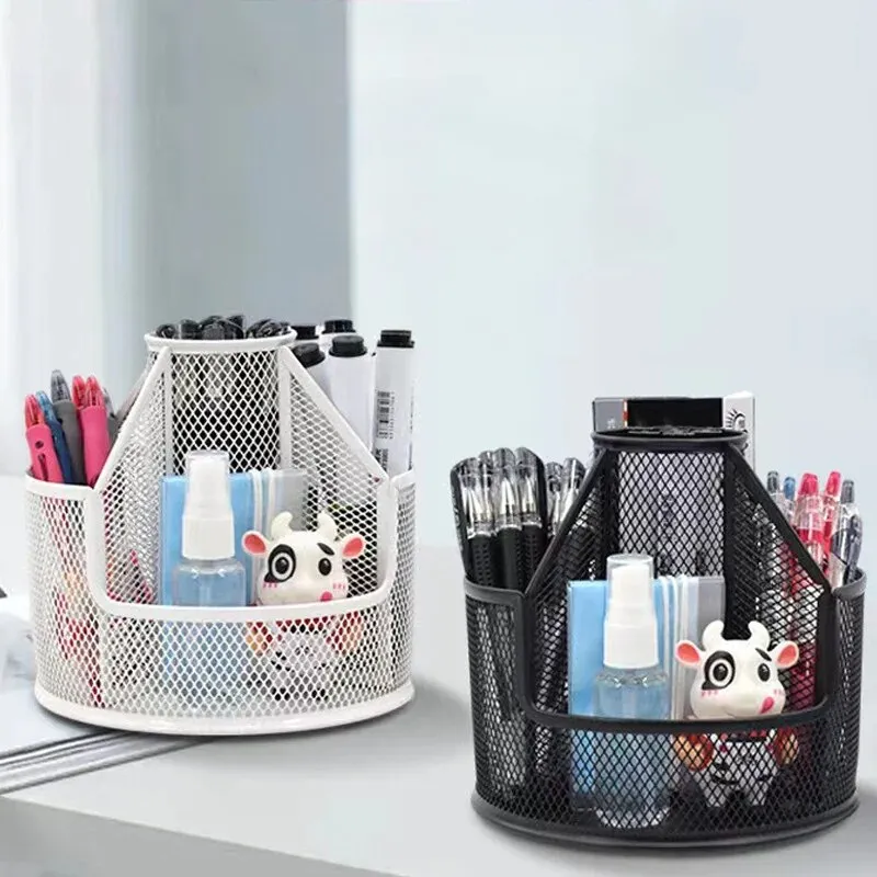 Anypack Pen Holder Storage Black Rotating Pen Holder Storage Box Mesh Creative Simple Office Desktop Large Capacity Home Storage Organizer