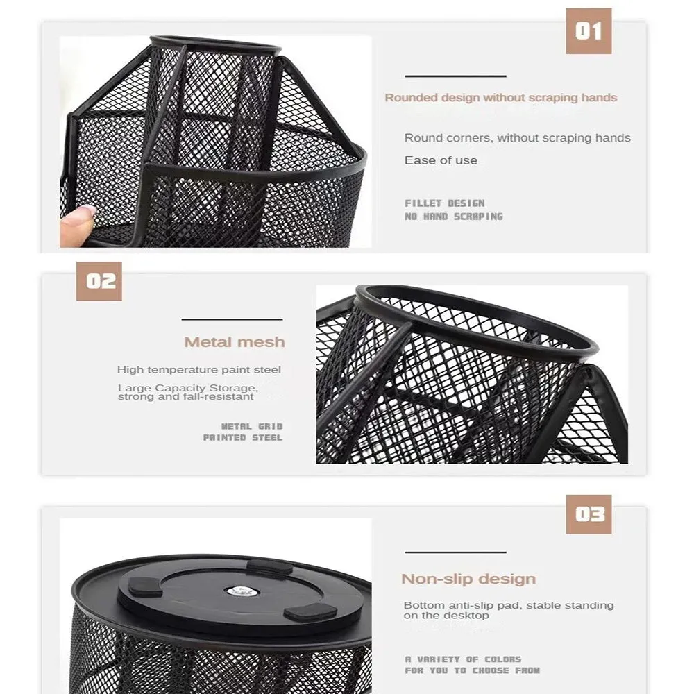 Anypack Pen Holder Storage Black Rotating Pen Holder Storage Box Mesh Creative Simple Office Desktop Large Capacity Home Storage Organizer