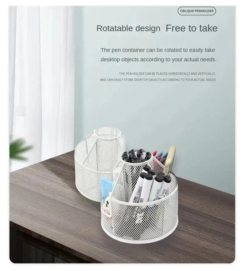 Anypack Pen Holder Storage Black Rotating Pen Holder Storage Box Mesh Creative Simple Office Desktop Large Capacity Home Storage Organizer