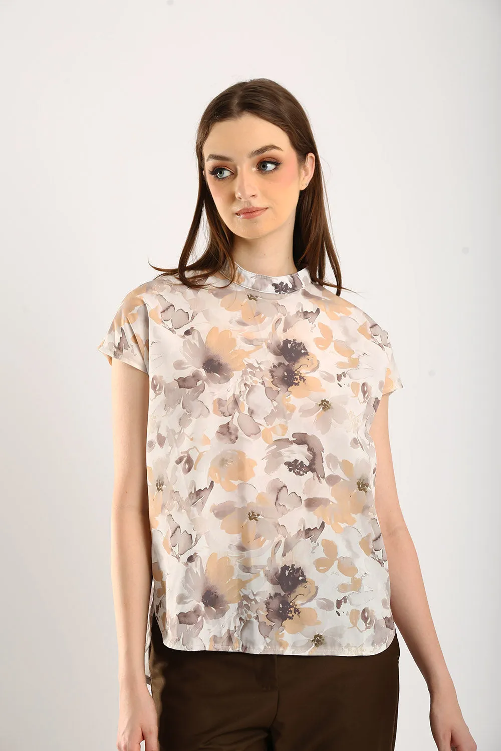 Astrid Floral Cotton Top in Light Apricot