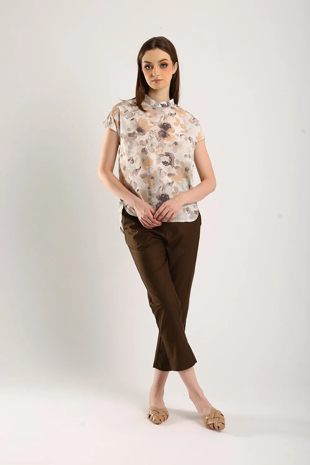 Astrid Floral Cotton Top in Light Apricot