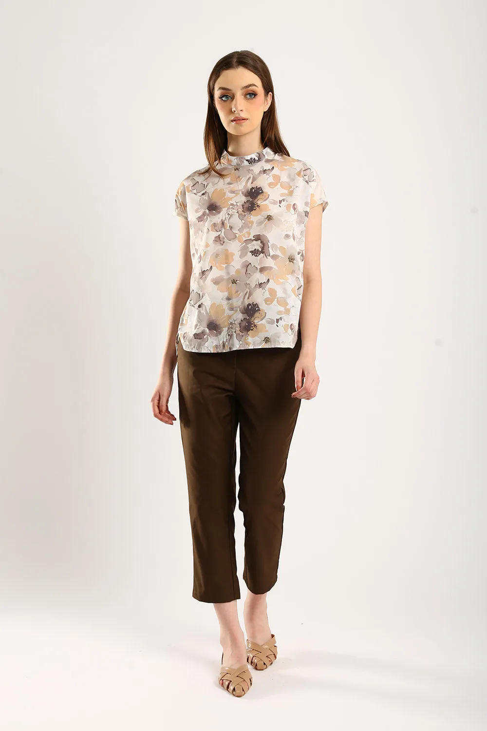 Astrid Floral Cotton Top in Light Apricot