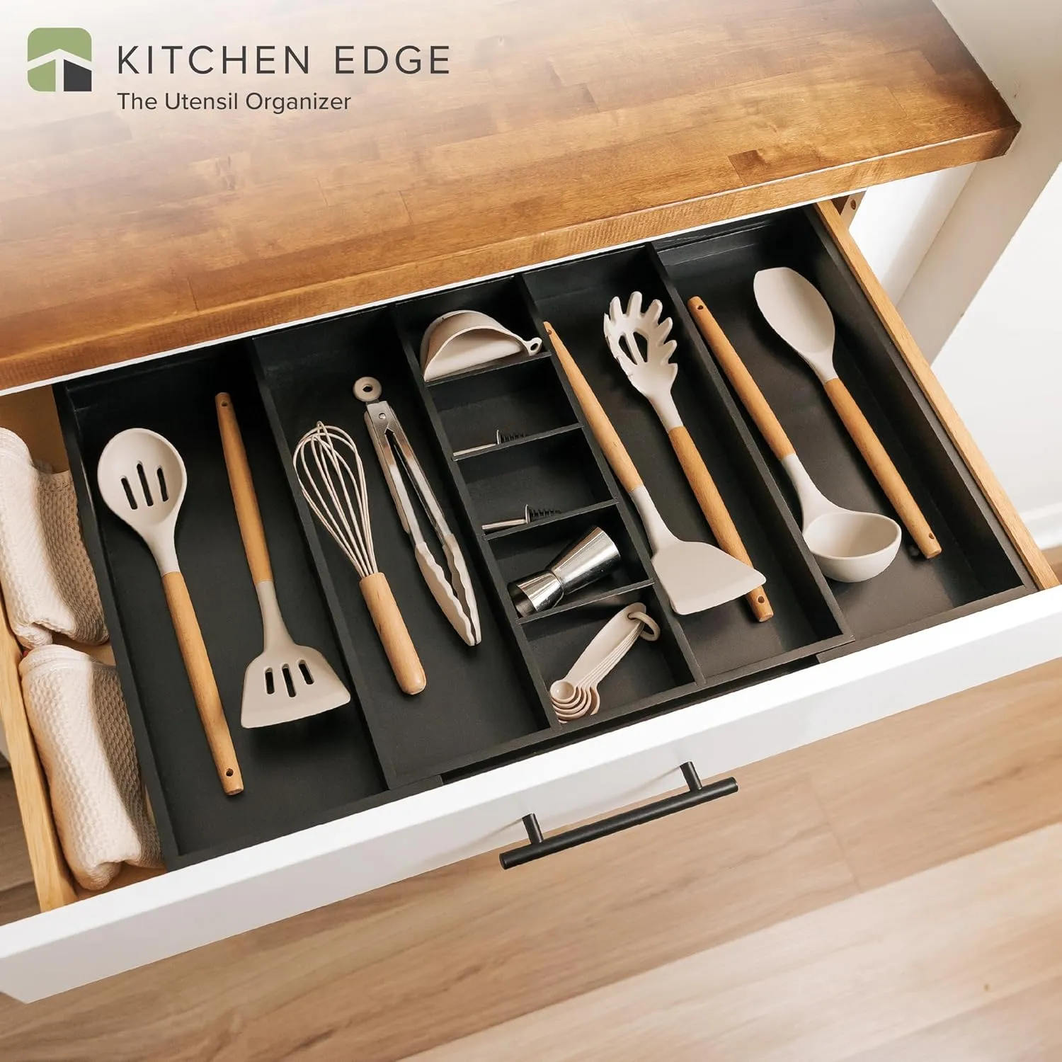 Bamboo Utensils & Junk Drawer Organizer - Black Finish (Expands 15.75-28in)