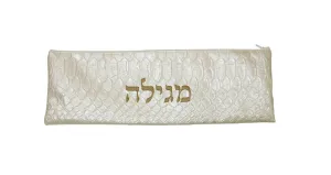 Ben and Jonah Vinyl Purim Megillah Storage Bag-Faux White Croc Skin