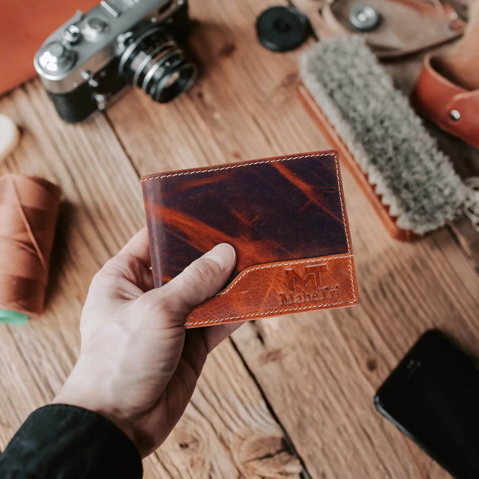 Bi-fold Dark Brown Buffalo Leather Wallet
