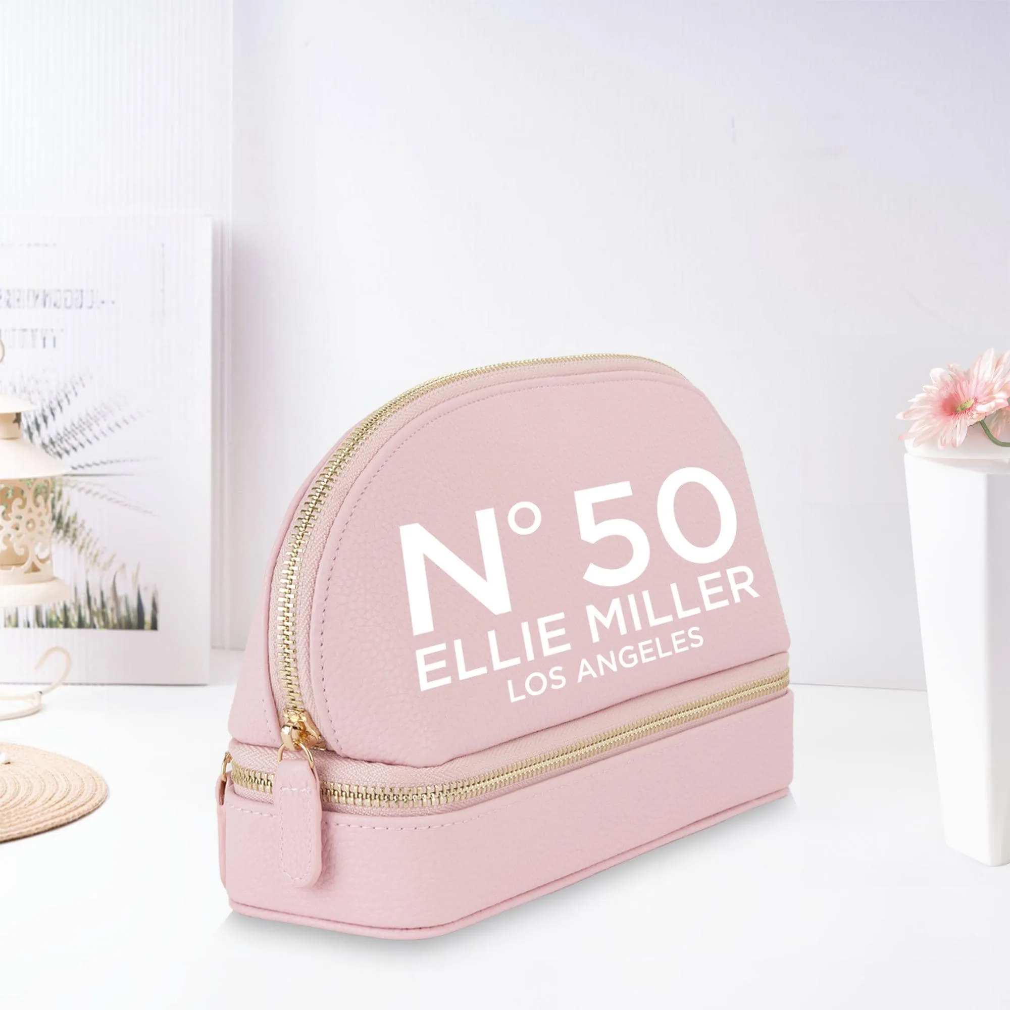 Birthday Celebration Personalized Faux Leather Makeup Jewelry Bag Number Name State 40th 50th Makeup Case for Her Custom Birthday (BMB1001)