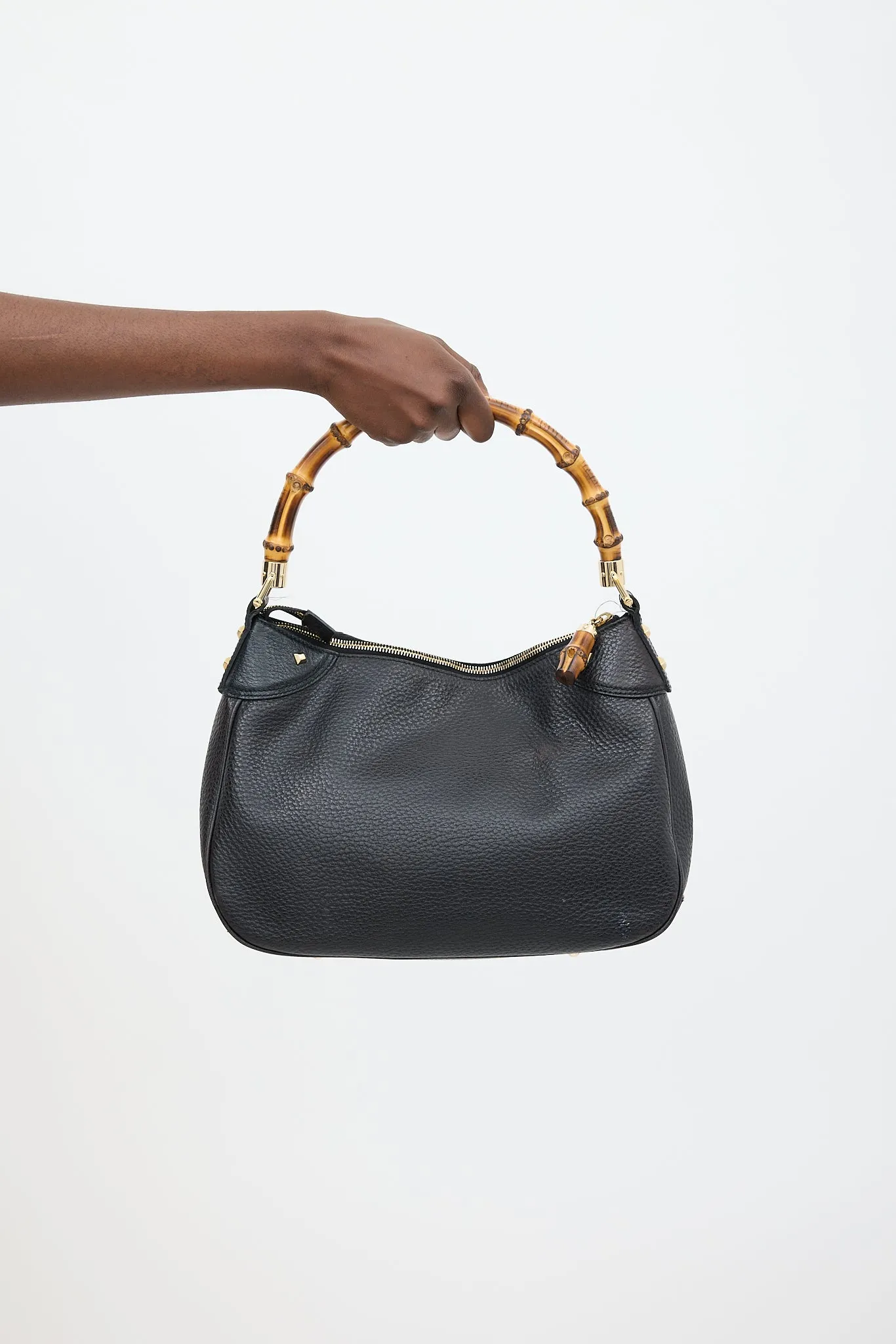 Black Leather Bamboo Shoulder Bag
