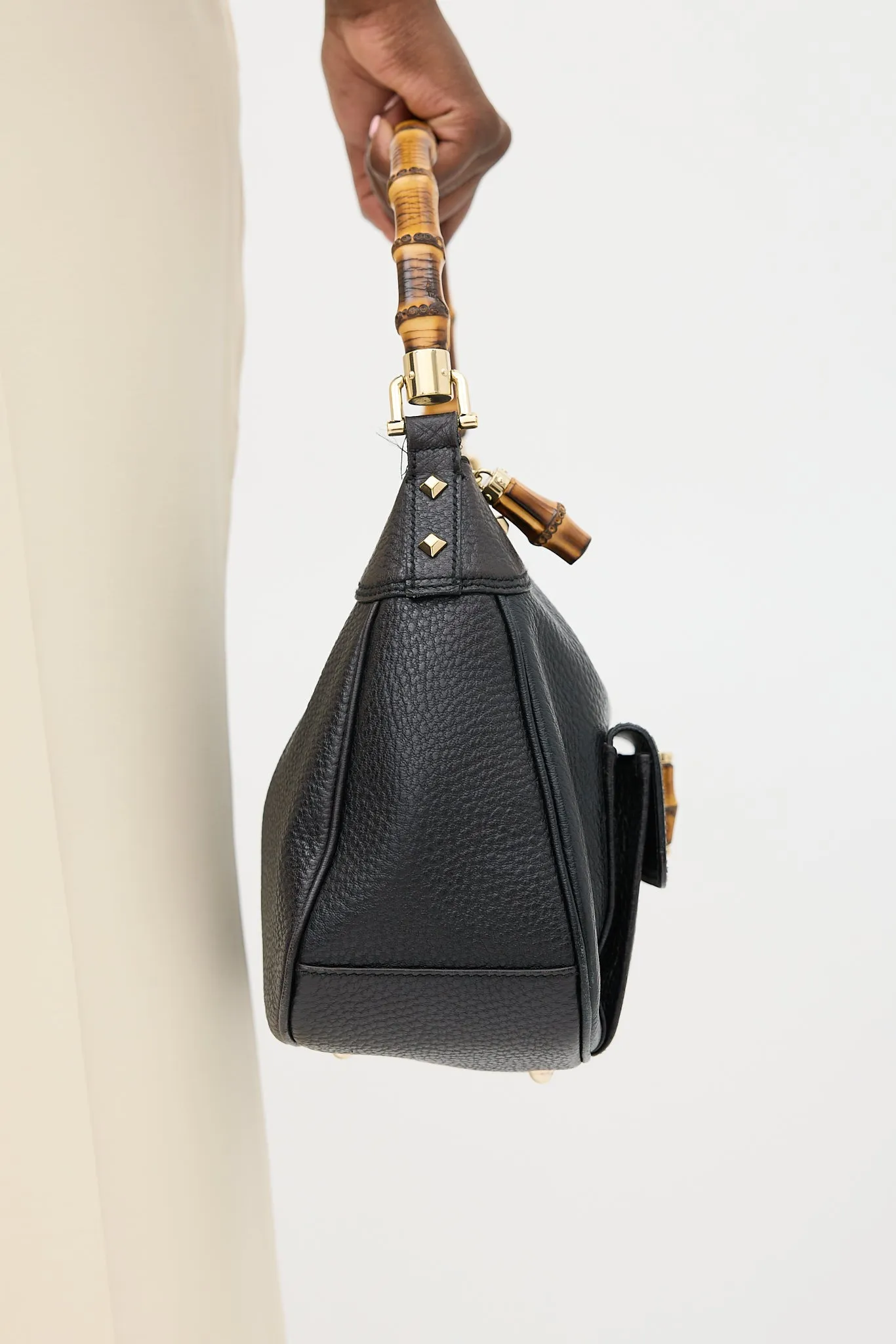 Black Leather Bamboo Shoulder Bag