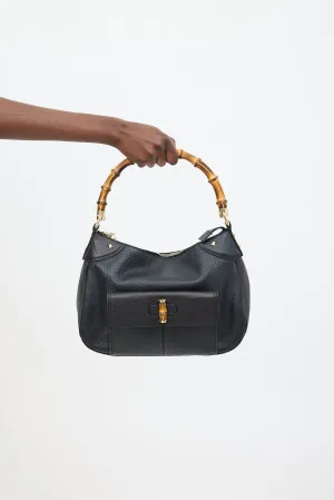 Black Leather Bamboo Shoulder Bag