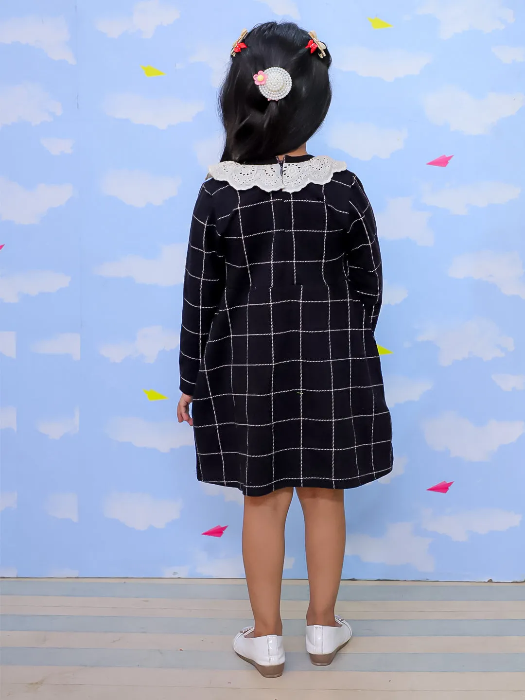 Black Plaid Flannel Girls Winter Dress