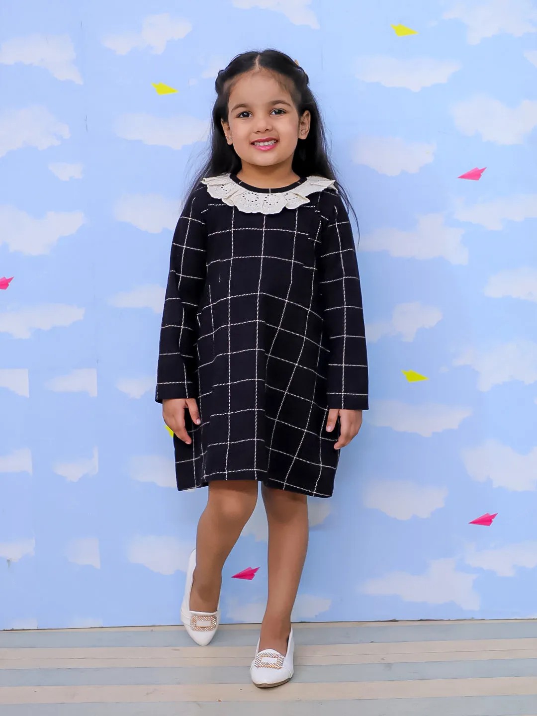 Black Plaid Flannel Girls Winter Dress