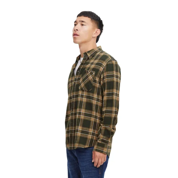 Blend camicia da uomo manica lunga a quadri in cotone verde-marrone