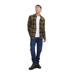 Blend camicia da uomo manica lunga a quadri in cotone verde-marrone