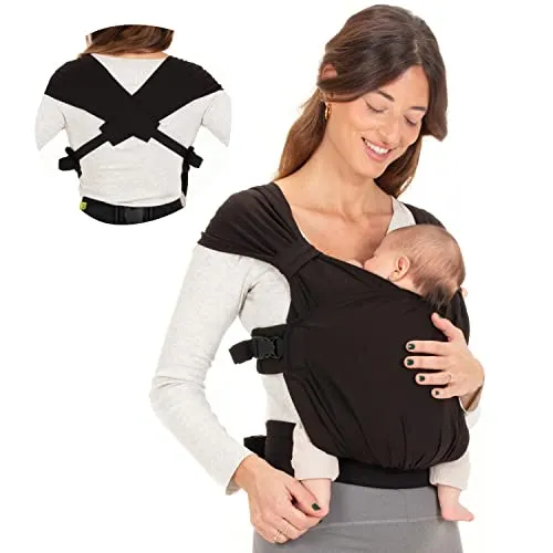 Boba Bliss Hybrid Baby Carrier Newborn to Toddler - 2-in-1 Baby Wrap & Baby Carrier - Pre-Wrapped Baby Sling Wrap Newborn - Certified Hip-Healthy - Soft & Stretchy Baby Sling Carrier- 7-35 lbs (Black)