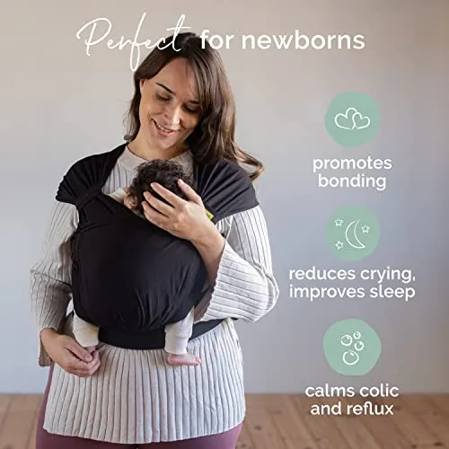 Boba Bliss Hybrid Baby Carrier Newborn to Toddler - 2-in-1 Baby Wrap & Baby Carrier - Pre-Wrapped Baby Sling Wrap Newborn - Certified Hip-Healthy - Soft & Stretchy Baby Sling Carrier- 7-35 lbs (Black)