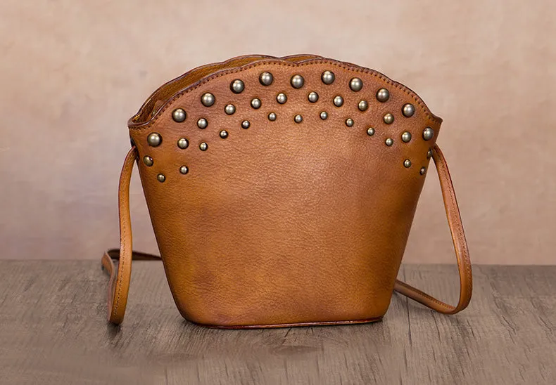 Boho Womens Rivets Genuine Leather Crossbody Bag Shoulder Purse For Women