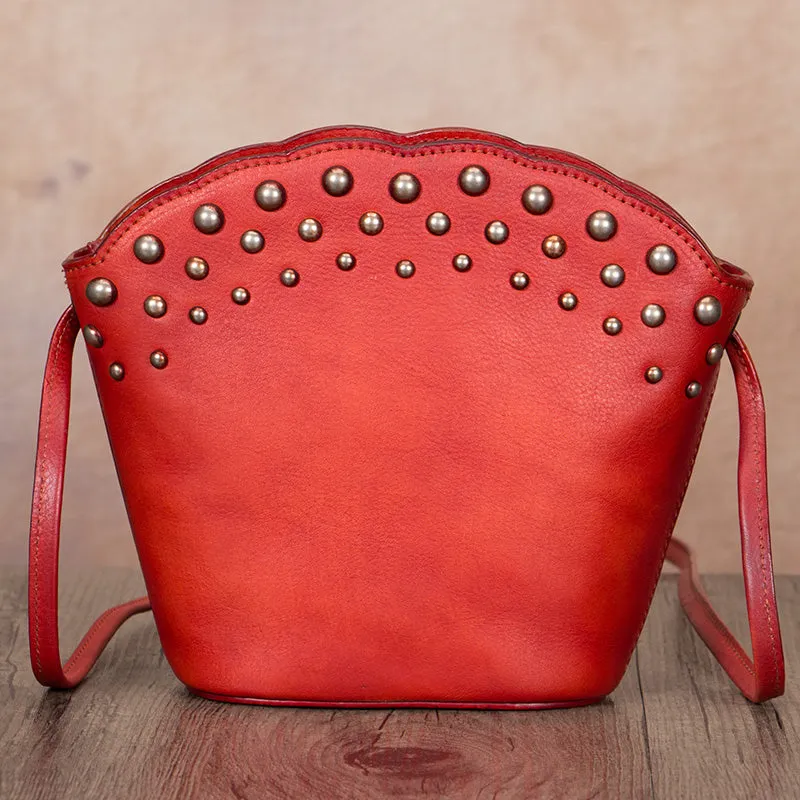 Boho Womens Rivets Genuine Leather Crossbody Bag Shoulder Purse For Women