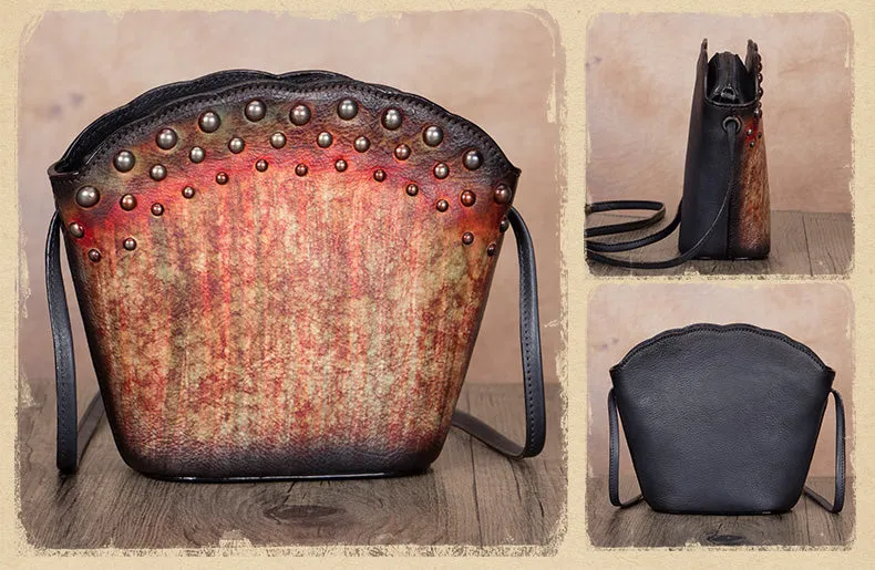Boho Womens Rivets Genuine Leather Crossbody Bag Shoulder Purse For Women
