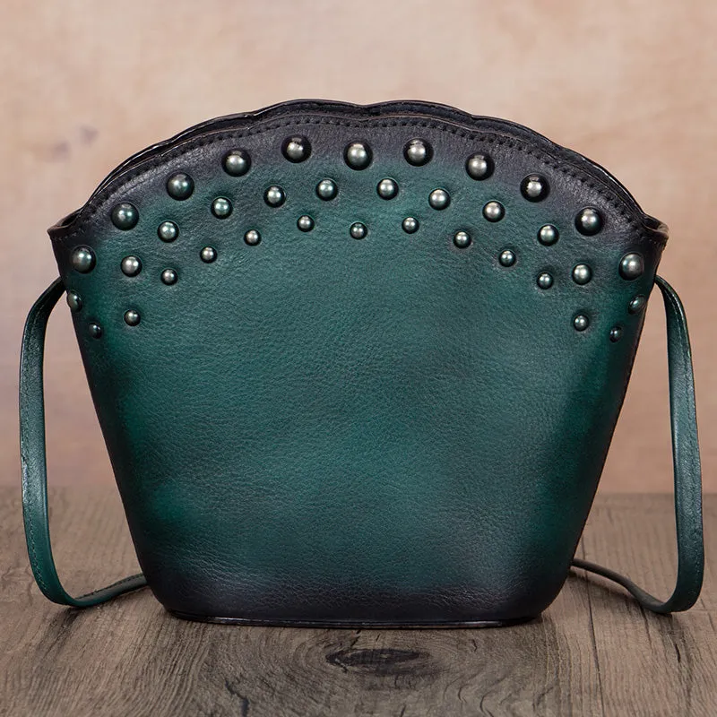 Boho Womens Rivets Genuine Leather Crossbody Bag Shoulder Purse For Women