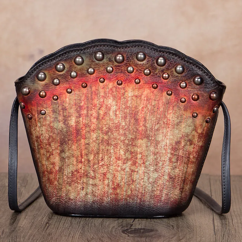 Boho Womens Rivets Genuine Leather Crossbody Bag Shoulder Purse For Women