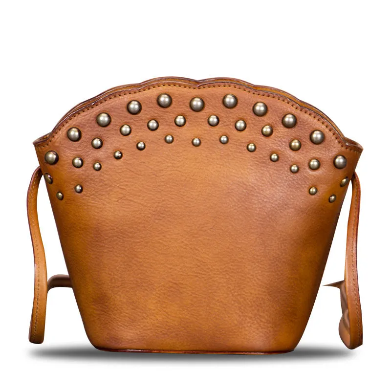 Boho Womens Rivets Genuine Leather Crossbody Bag Shoulder Purse For Women