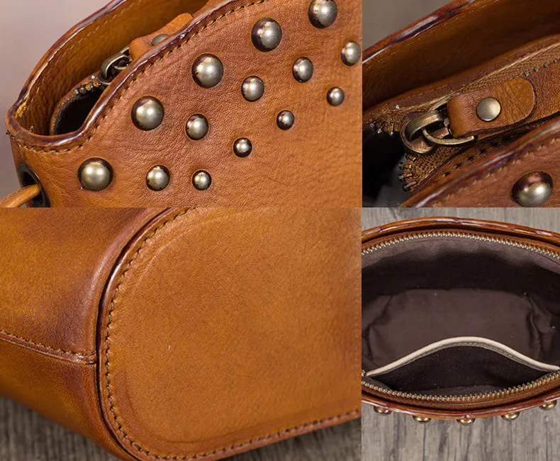 Boho Womens Rivets Genuine Leather Crossbody Bag Shoulder Purse For Women