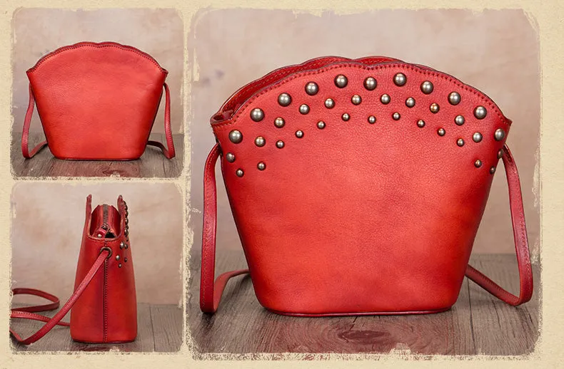 Boho Womens Rivets Genuine Leather Crossbody Bag Shoulder Purse For Women