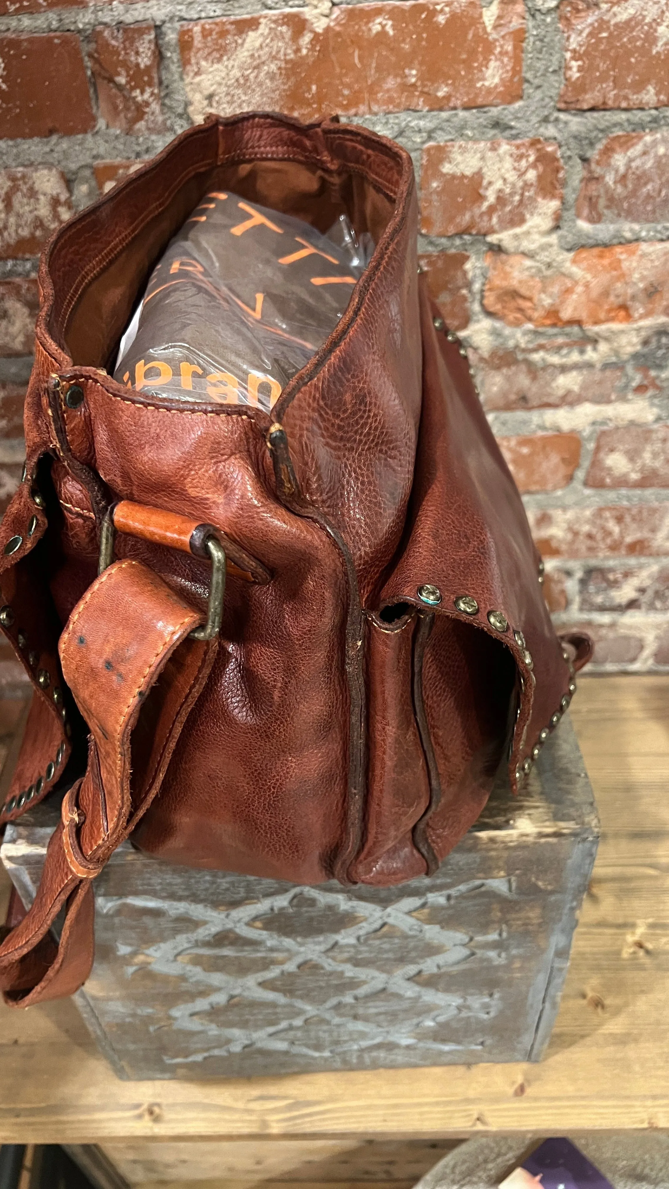 Brown Full Grain Leather Satchel Bag